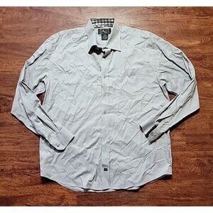 Jon Randall Men Button Up Shirt Silver Long Sleeve Pocket Flip Cuff Cotton Lg
